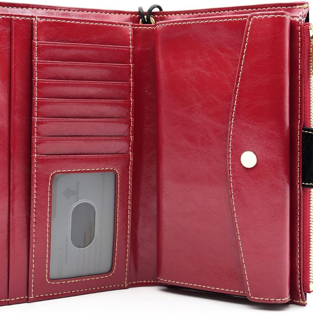 Women's Leather RFID Blocking Wallet Bifold Card Organizer Zipper Purse